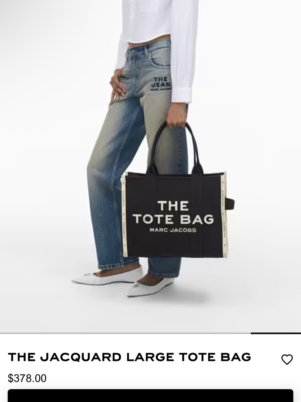 Marc Jacobs Black Tote Bag with White Logo and Cream Trim